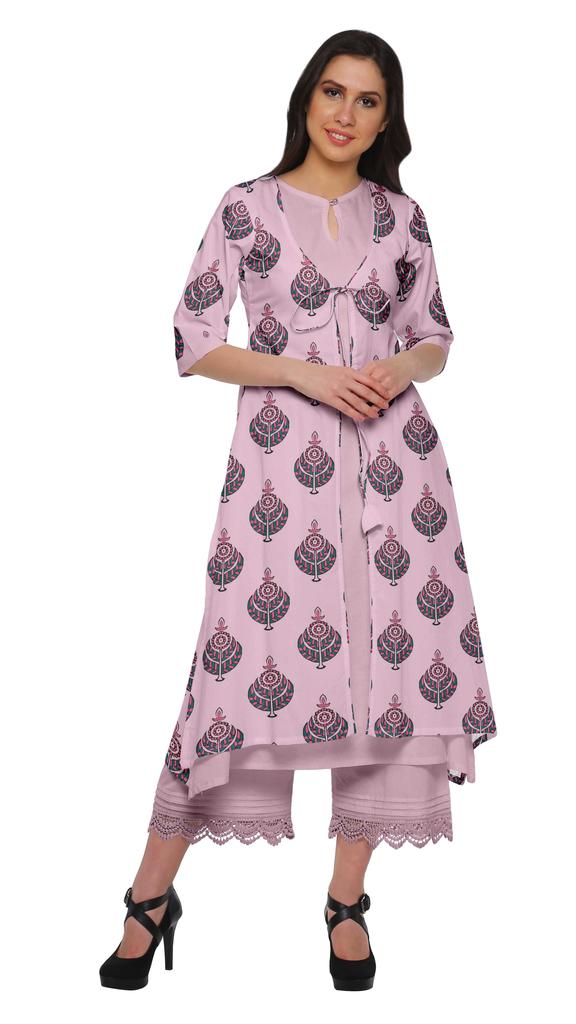 Moomaya Indian Palazzo Kurta Jacket Set For Women Partywear Chanderi Ethnic