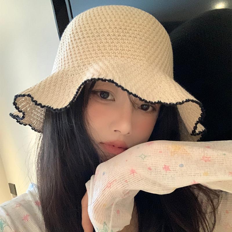 Versatile lace woven fisherman hat summer travel show face small breathable sun hat sunscreen hat bucket hat