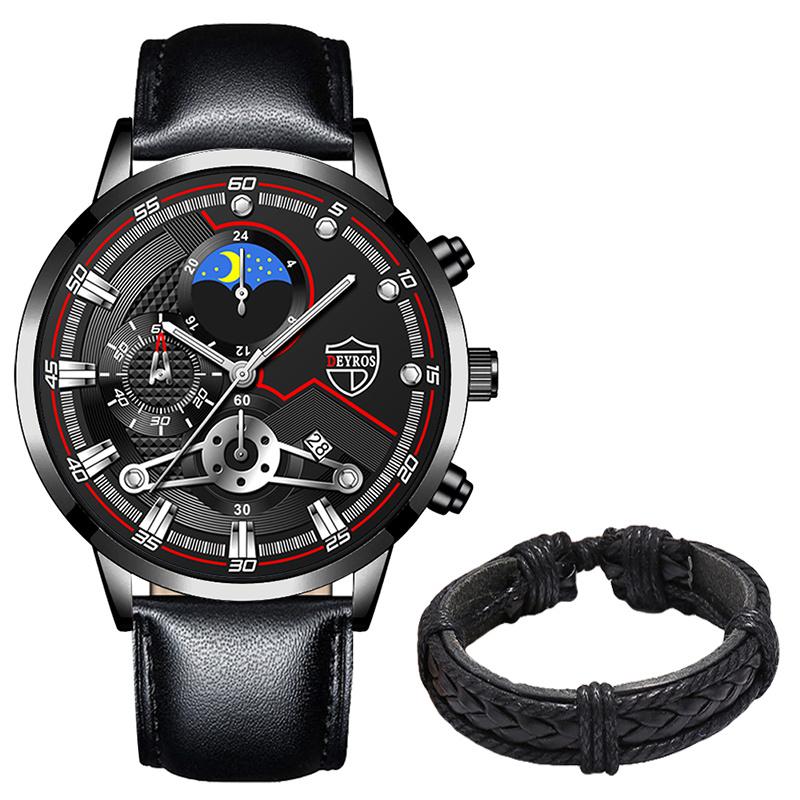 Fashion Mens Watches for Men Business Black Leather Quartz Wristwatch Calendar Male Luxury Casual Sports Bracelet Luminous Clock