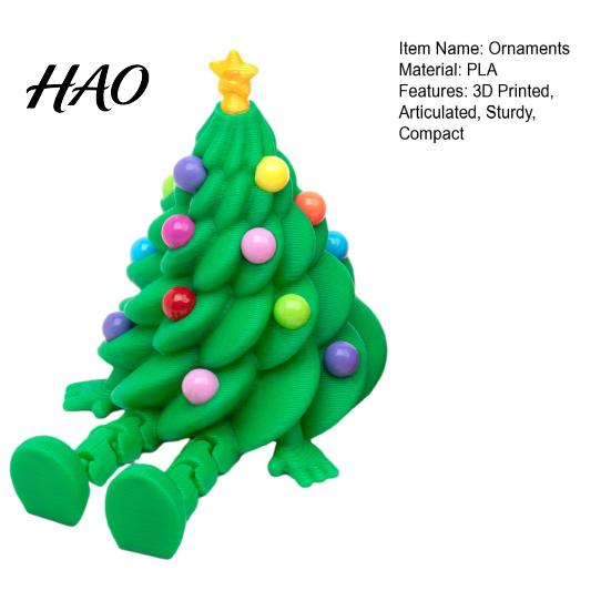 Red Green Christmas Decor Articulated Tree Figurine, 3D Printed Movable Joints Colorful Tabletop Ornament, Small Collectible Ornaments Flexible