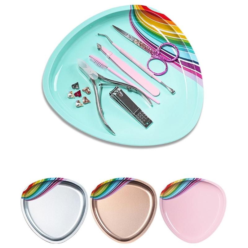 Satinless Steel Jewelry Tray Makeup Cosmetic Organizer Manicure Tool Storage Tray Trinket Tray for Home Nail Salon Use