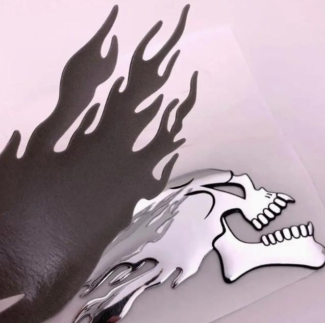 3D Skull Flame Soft Rubber Decal for Cars, Motorcycles, and Electric Vehicles