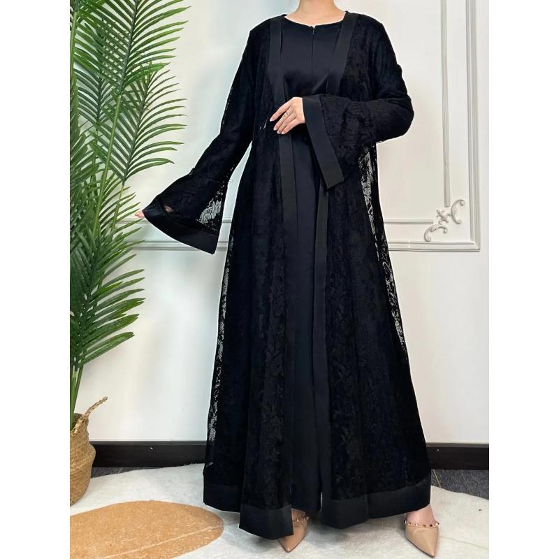 Ramadan Eid Prayer Lace Abaya 2 Piece Set Inner Dress Women Flare Sleeve Long Abayas Kaftan Djellaba Dubai Party Vestidos 2026