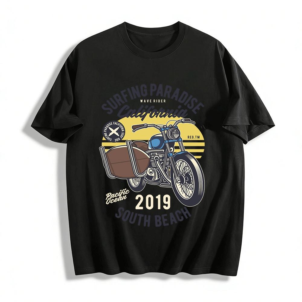 

California Surfing Paradise Motorcycle Print South Beach Tee 2019 Pure cotton T-shirt XXS