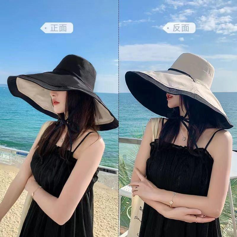 Summer Double-sided Printed Big Edge Hat Beach Outdoor Shading UV Protection Sun Hat Vacation Play Bucket Hat