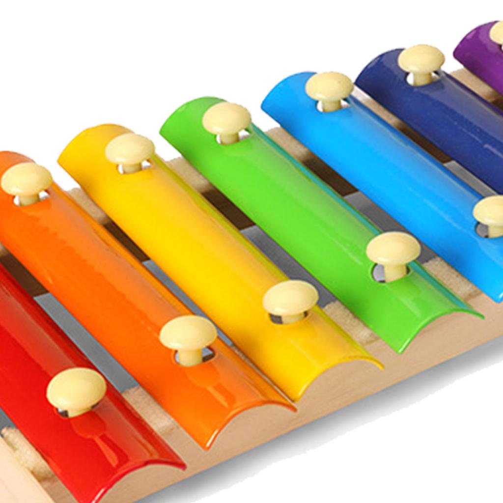 8 Notes Xylophone Iron Sheets Crisp Sound Sturdy Wood Base Xylophone Instrument for Toddler
