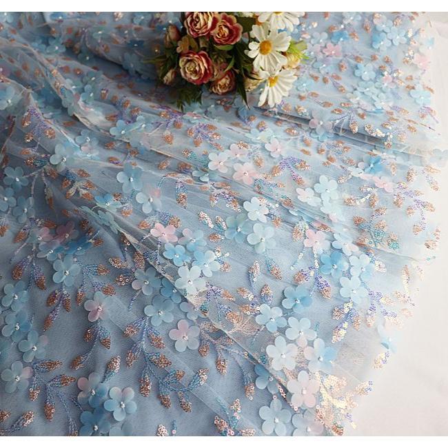 3D Embroidered Sequin A Line Tulle Skirt High Waist Fairy Semi Skirt