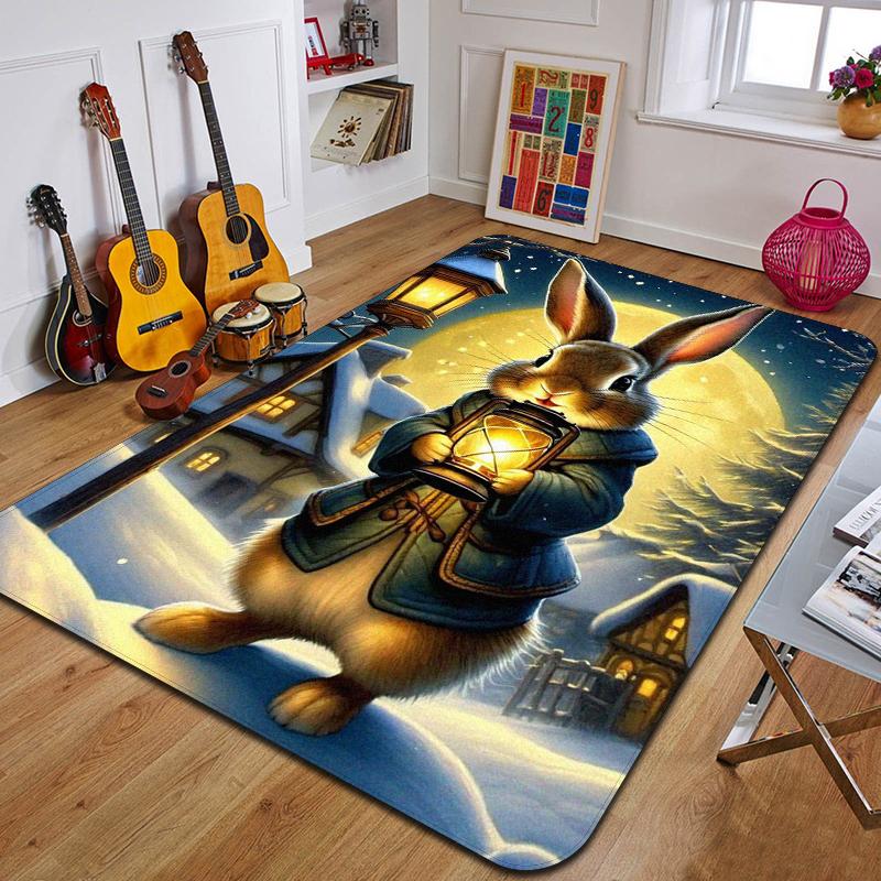 C-Cartoon Rabbit Printed Carpet Fashion Yoga Mat Non-Slip Carpet Bedroom Decoration Outdoor Carpet Bedroom Birthday Gift