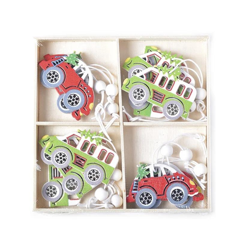 Gift Window Scene Decorations  Christmas Decorations Wooden Painted Pendants Christmas Tree Ornaments Boxed