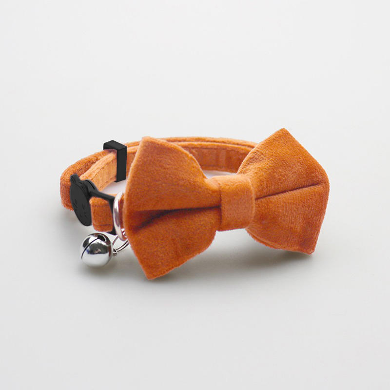 1PC Cute Pet Suede Bow Tie Collar with Bell Breakaway Adjustable Solid Color Safety Collar for Kitten Puppy