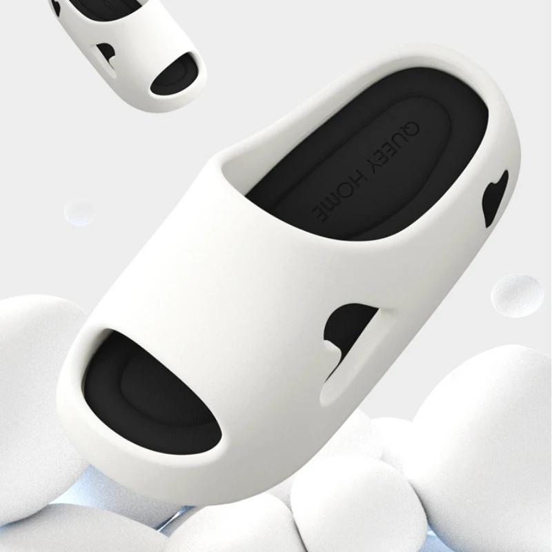 Trendy Poop Feeling Slippers 2024 Summer New Color Blocked Thick Sole Anti Slip One Word Women's Versatile Daily Cool Sandals