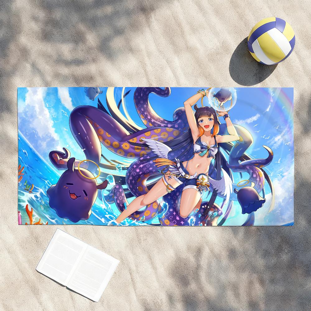Singer Ninomae Ina N-Nis VTuber Towel Soft Lightweight Anti-Sand Large Beach Towel Quick-Drying Bath Sports Family