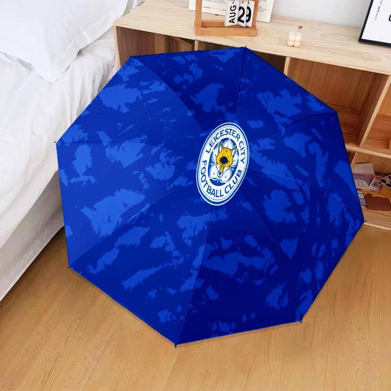 Leicester Football Club Crest Automatic Folding Umbrella - 8-Rib Travel Umbrella with Auto Open/Close & Portable Gifts for Holidays or Birthdays