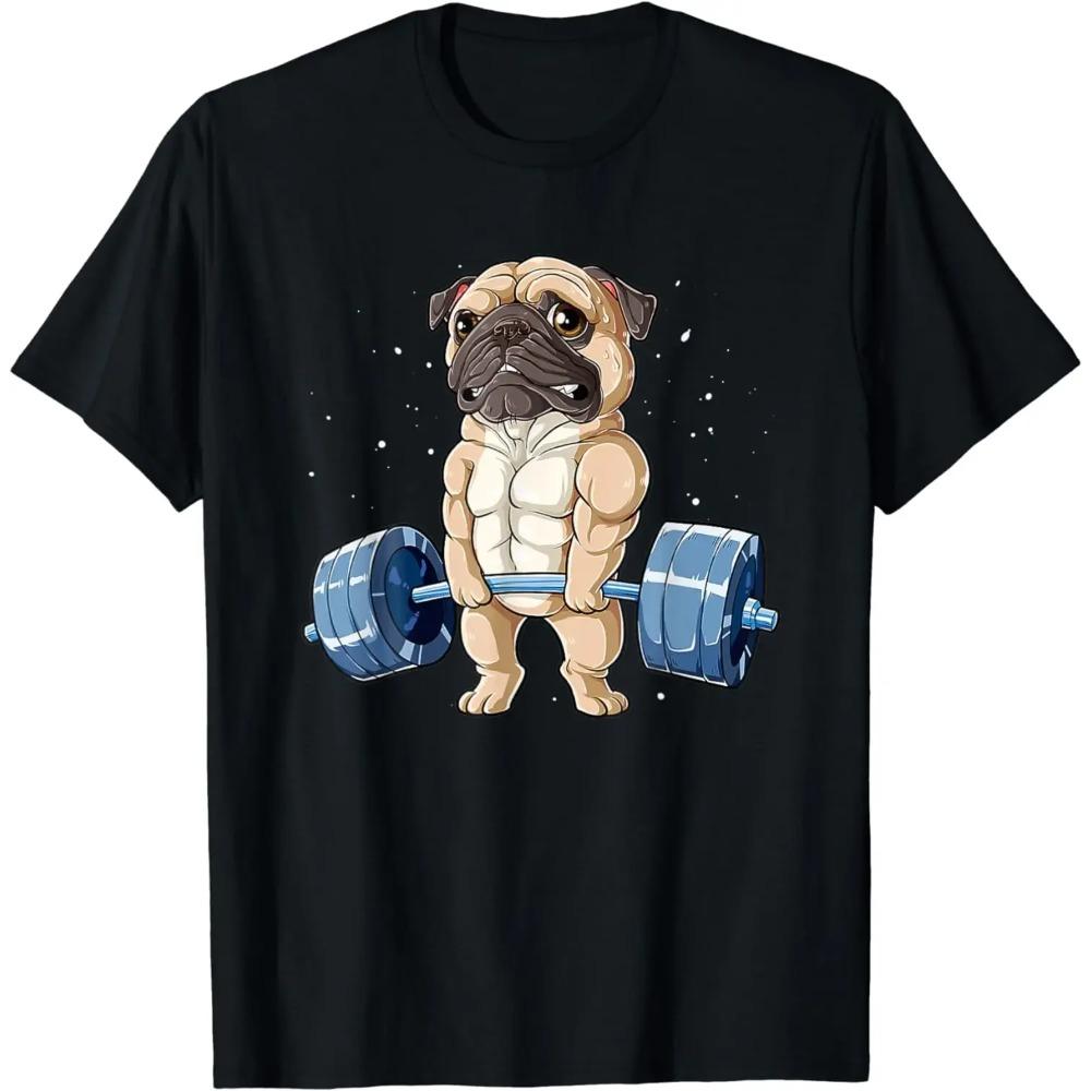 Pug Weightlifting Funny Animal Men Fitness Gym Workout Tee T-Shirt for Men Women Men Clothing Print Tee