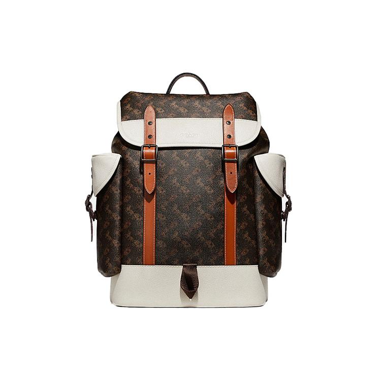New COACH Hitch Coated Canvas With Leather Backpack Tubas Men's White & Dark Brown C8460-JITX0