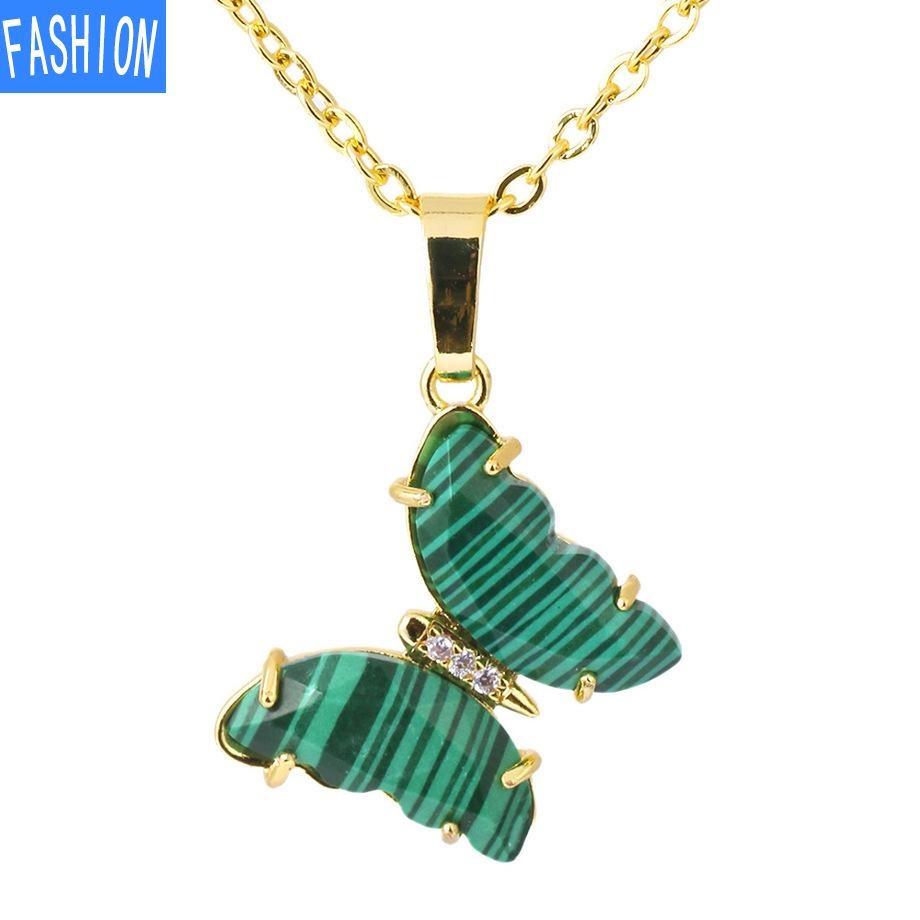 

Женская мода Кристалл Аметист Розовый Кварц Подвеска в виде Бабочки Ожерелье Подарки на День Матери Ожерелье Серебро/Золото Malachite