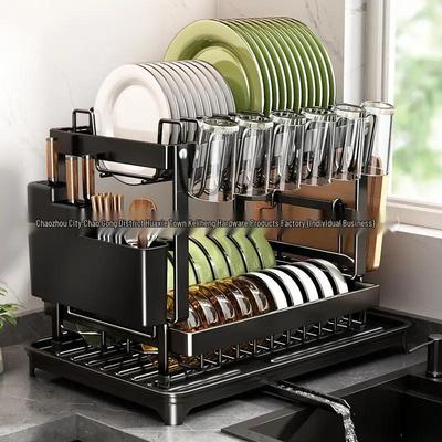 Multifunctional Kitchen Countertop Rack: Bowl, Plate, Chopstick Holder with Knife Block & Cutting Board Storage