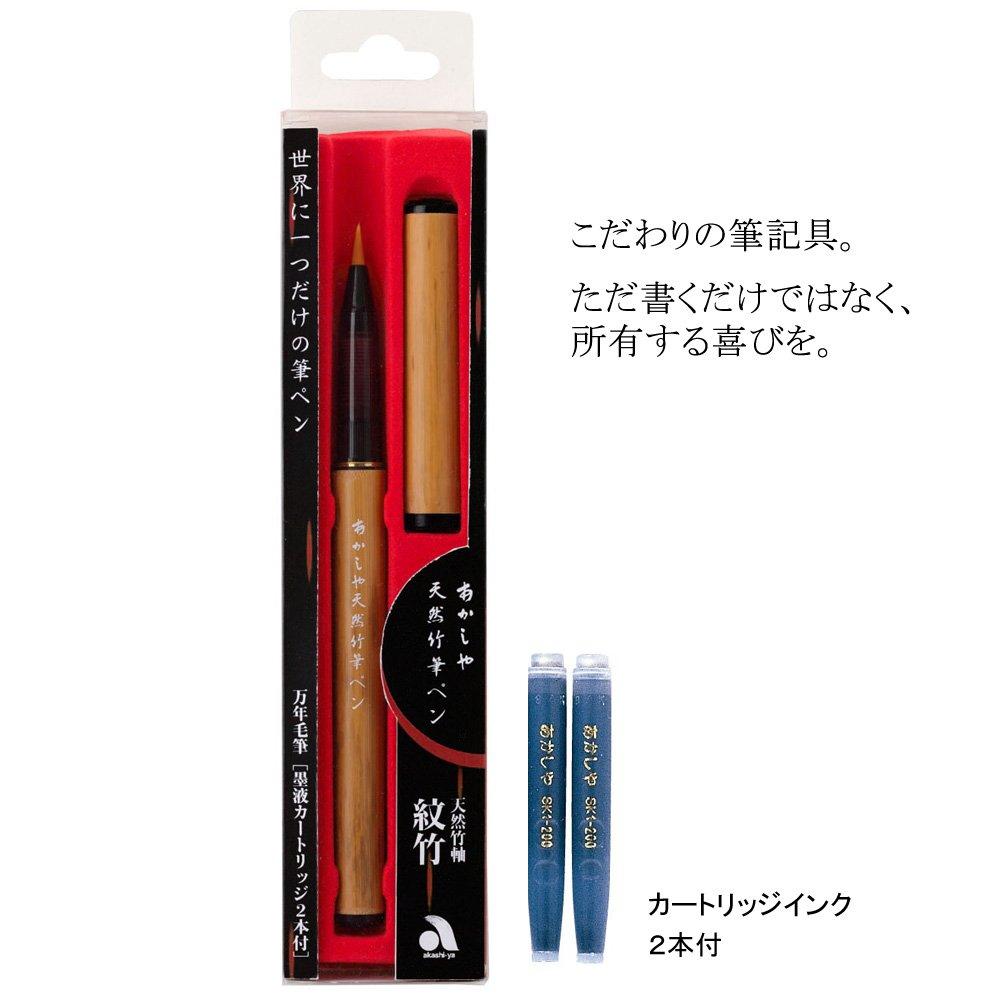 Akashiya Natural Bamboo Brush Pen In a Clear Patterned AK2000MP Case, Bamboo,