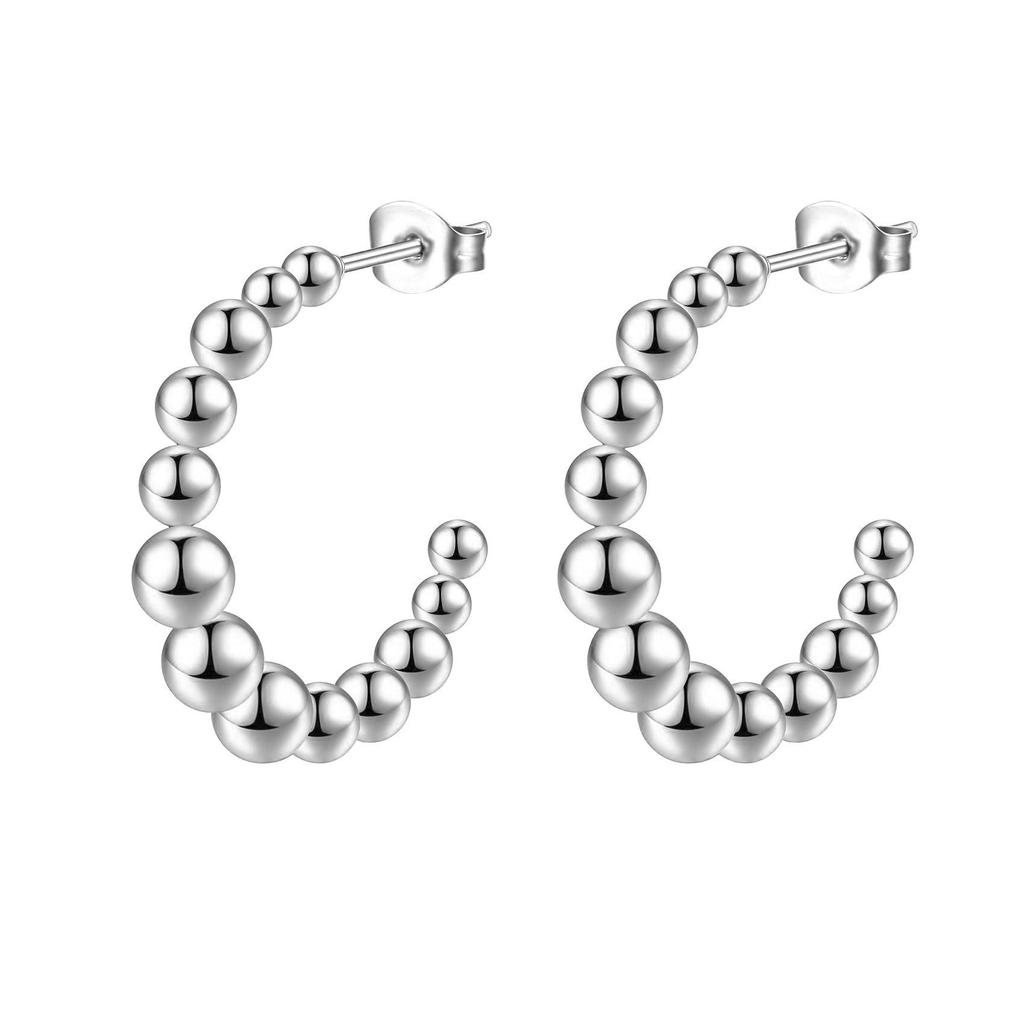 Elegant Stainless Steel Round Bead Earrings - Simple High-End European & American Style Stud Jewelry for Women