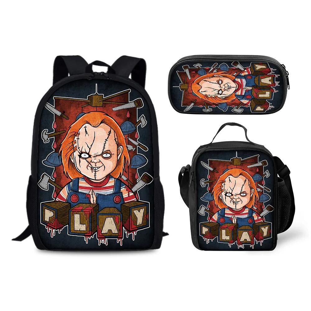 Horror Chucky Schultasche Rucksack Brottasche Federmäppchen Set Geschenk für Kinder Schüler