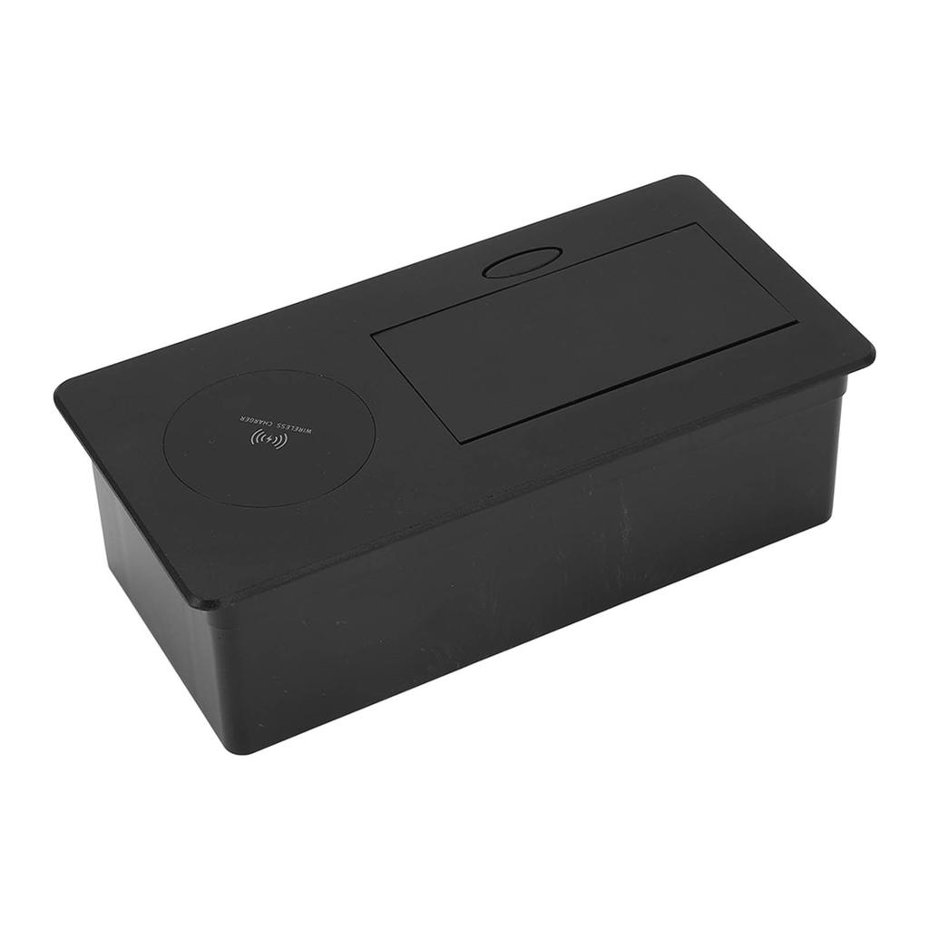 Black Embedded Desktop Socket with Wireless Charger Wiring Free 2 Pin Socket Outlet AC250V