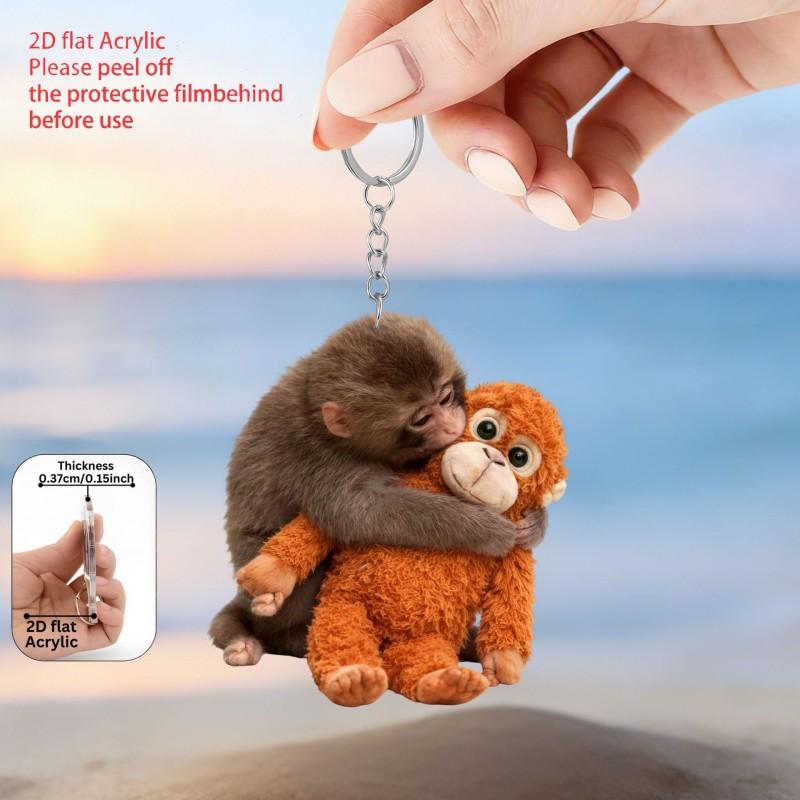 2D Monkey Keychains Cute Gorilla Keychain Hanging Ornament For Bag Backpack Gorilla Doll For Children'S Day Present Car Accessories