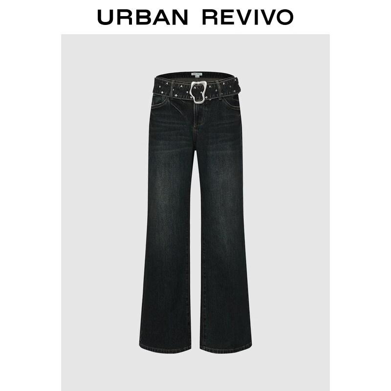 

Women s Rivet Belt Wide-Leg Denim Trousers 29