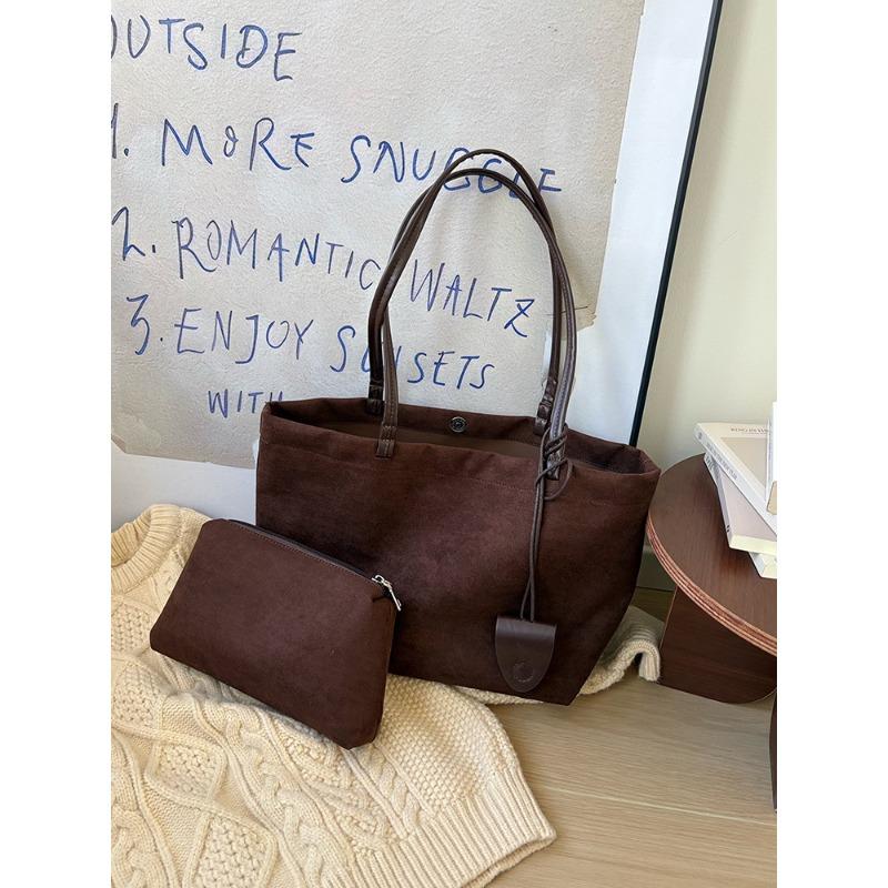 Осенне-зимняя ретро замшевая сумка большой вместимости, новая женская повседневная коричневая сумка-тоут, портативная наплечная сумка для commuters