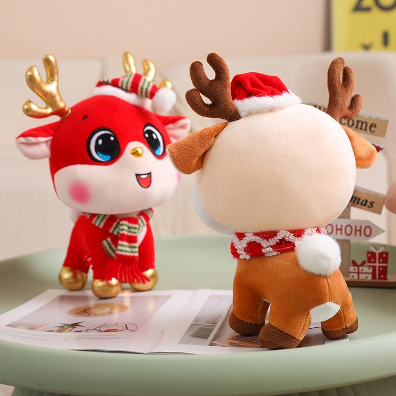 Niedliches Santa Fawn Plüsch Elch Puppe Puppe Neujahrsgeschenk Weihnachtsdekorationen Sika Hirsch Autodekoration für männliche und weibliche Geburtstage