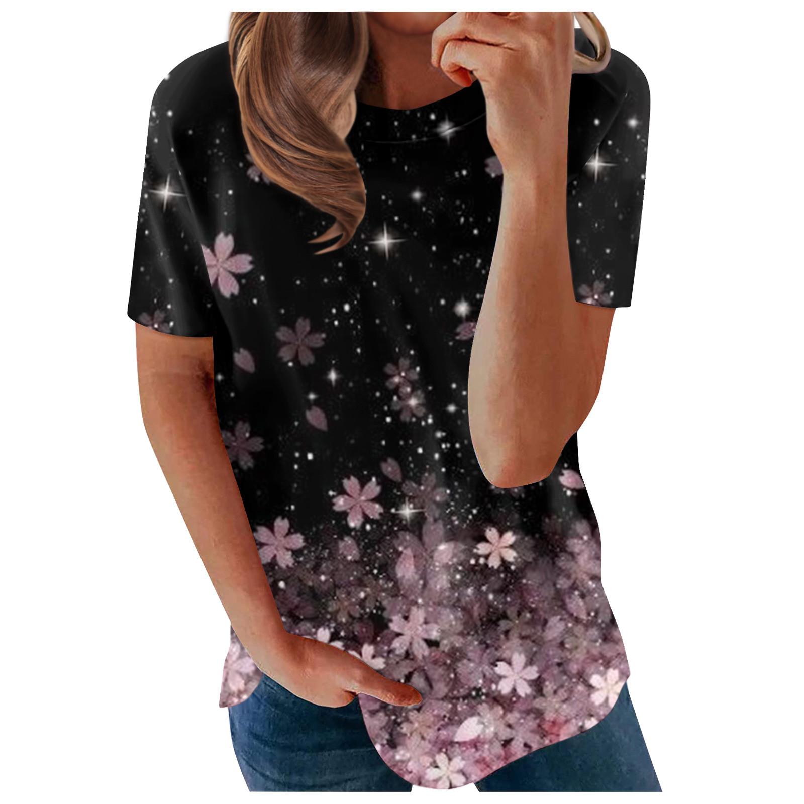 

Women s Printed Short Sleeves Round Neck Vintage Short Sleeves Summer Loose Tops Tops Women s Summer T-Shirts M