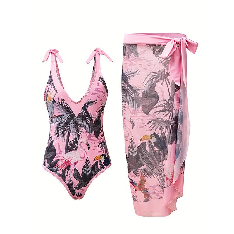 

Women s Pink Flamingo Print Backless Swimsuit Set - One-Piece & Two-Piece Options L