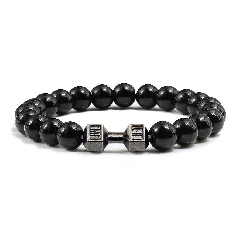 Men's Black Alloy Barbell Bracelet with Turquoise Beads