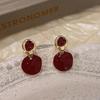 Red Geometric Retro Hong Kong Style High-End Stud Earrings: Unique and Trendy Niche Ear Jewelry
