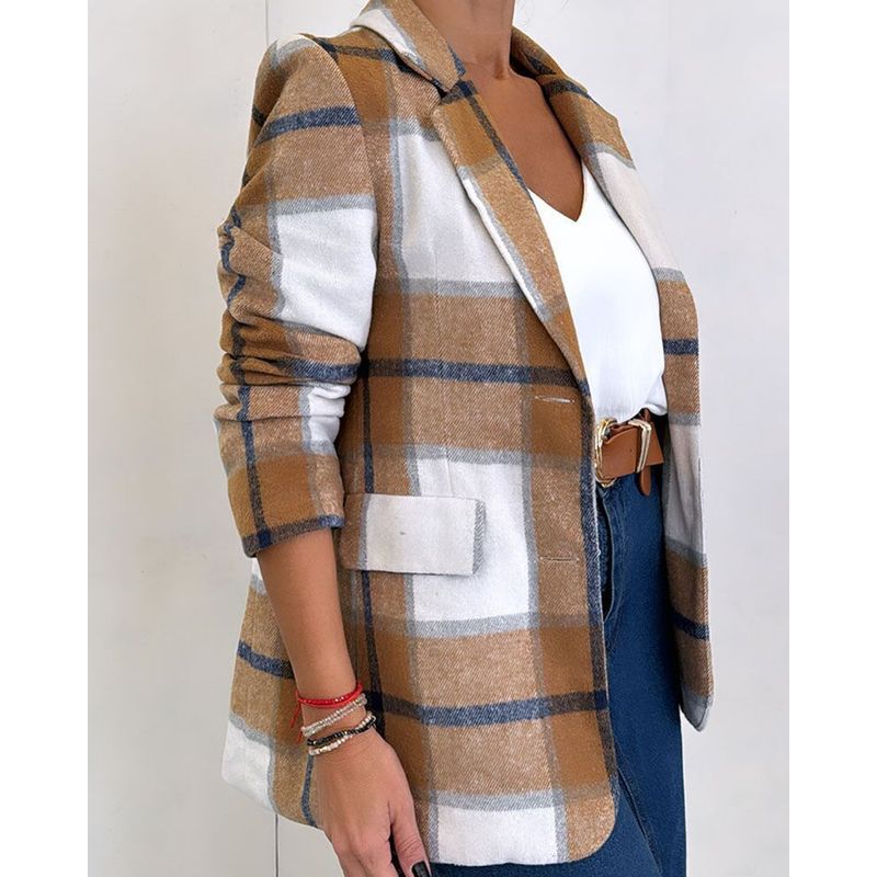 

Foreign Trade European and American Women s Clothing 2024 Autumn and Winter Fashion Simple Casual Suit Collar Single Breasted Plaid Wool Coat Plaid 2XL