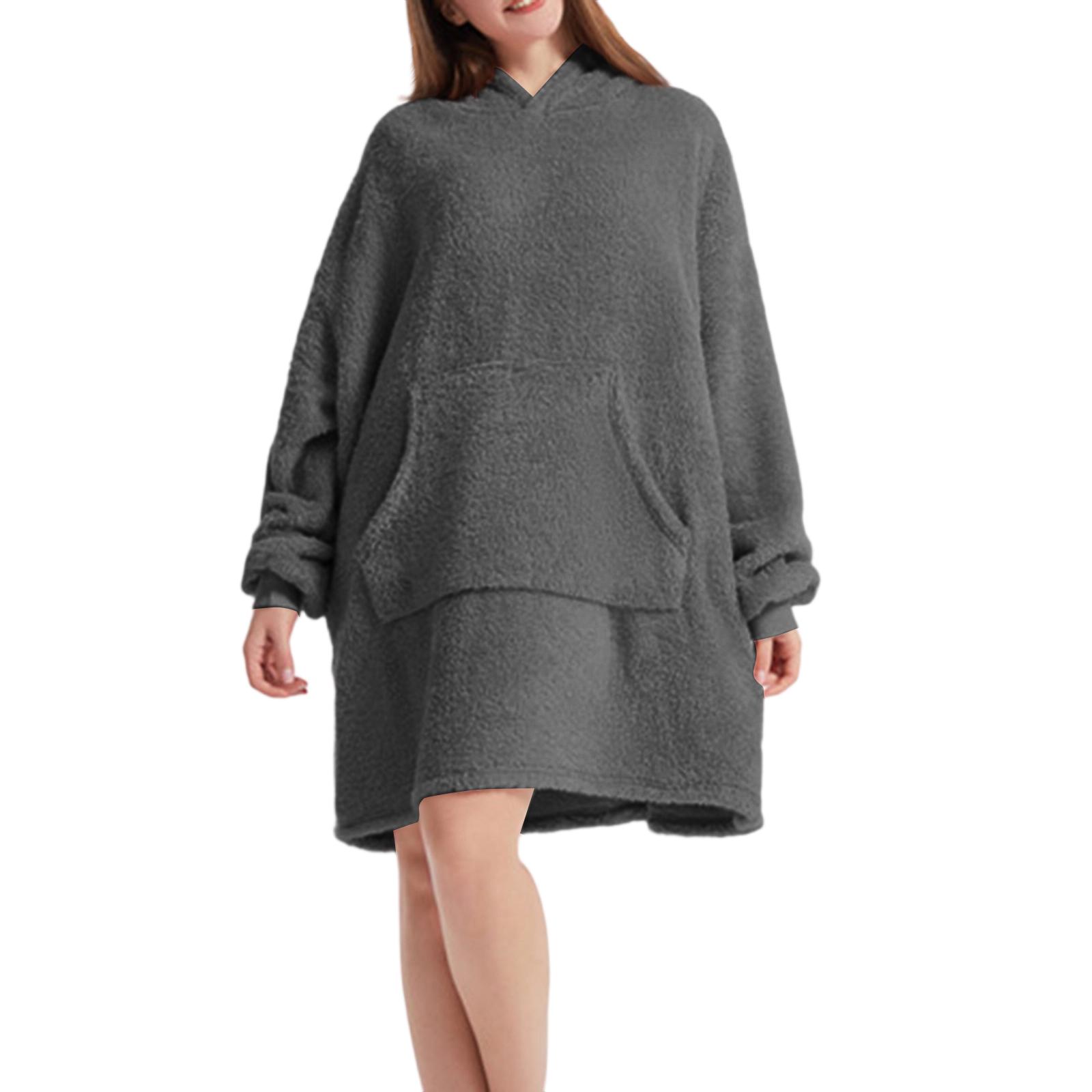 

Women s Loose Thickened Double-Faced Fleece Hoodie Home Clothes Top One Size