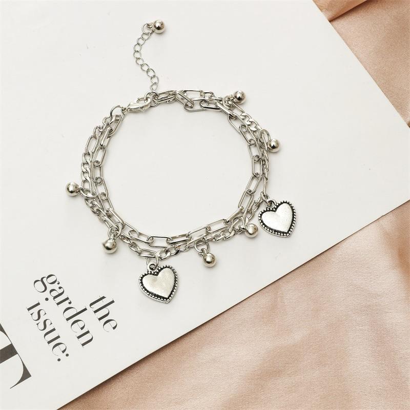Simple and fashionable double-layer bracelet, wind stacked love pendant jewelry