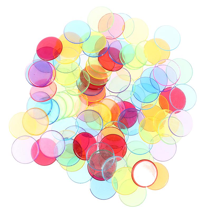 100Pcs Transparent Color Counters Counting Bingo Chips Plastic Supplies Counters