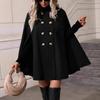 Womens Mid-Length Wool Blend Cape Coat Double-Breasted Loose Fit Elegant Commute Style