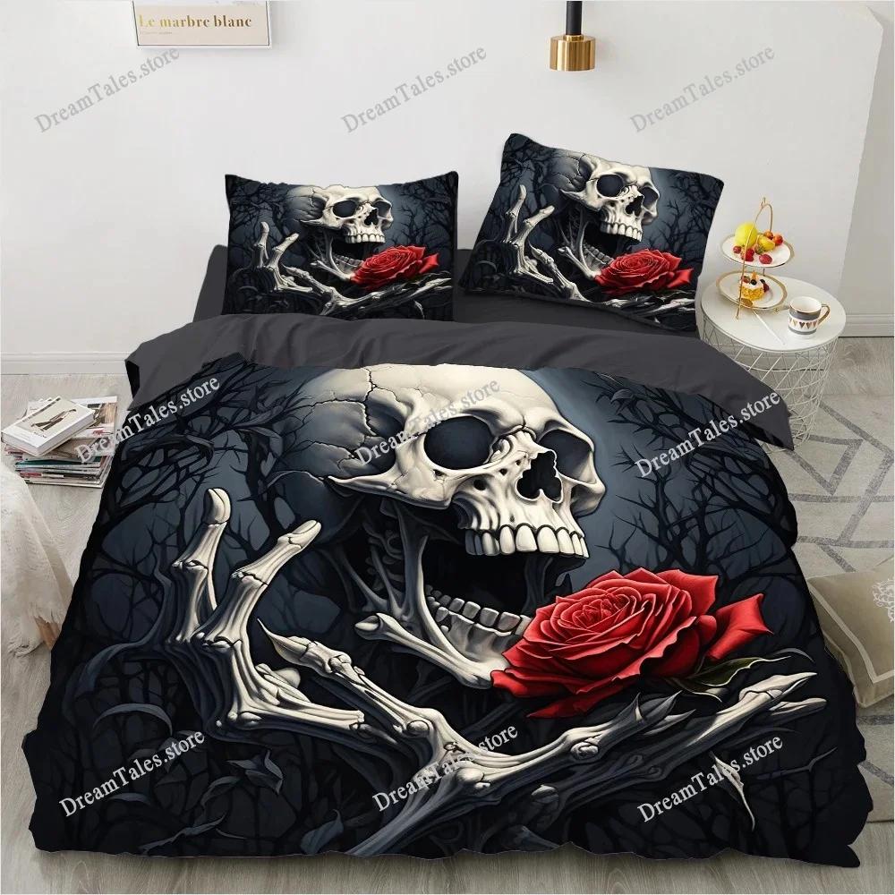 3D Print Skull Bedding Set Boys Girls Twin Queen King Size Duvet Cover Pillowcase Bed Boys Adult Home Textileextile Luxury Gift