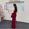 Elegant Red Halter Neck Backless Waist-Cinched Summer Dress for Women
