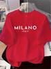 Unisexs Pure Cotton Fashionable Casual Loose Italian Style Milan Letter Printed Round Neck Short