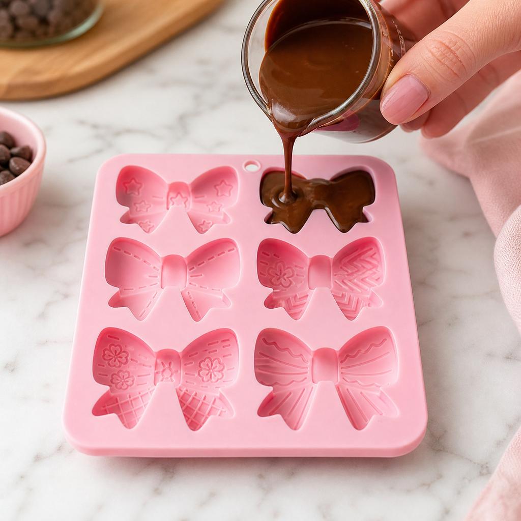 Silicone Bow Tie Mold Flexible Non-Stick Baking Mold for Candy Chocolate Ice Cubes Soap Making with Six Cavities Durable Heat Resistant