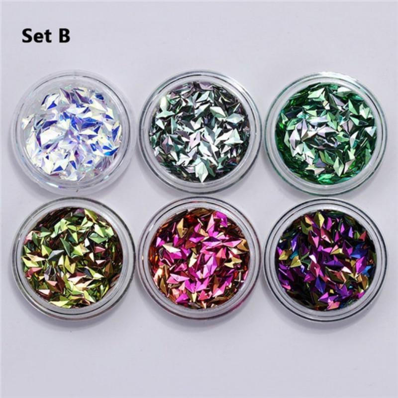 6 Boxes Chameleon AB Color Nail Sequins Set Triangle Rhombus Colorful Flakes Nail Art Decorations