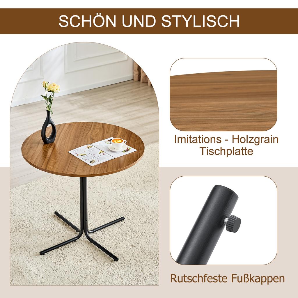 Round side table, Modern coffee table with walnut surface and black metal frame, Sofa table for living room, bedroom, balcony, office