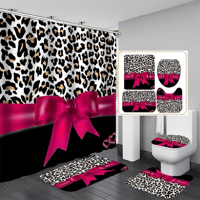 Modern Style Flower Durable Waterproof Shower Curtain Set Toilet Seat Cover Bath Nonslip Mat Rug Carpet Bathroom Decor Washable