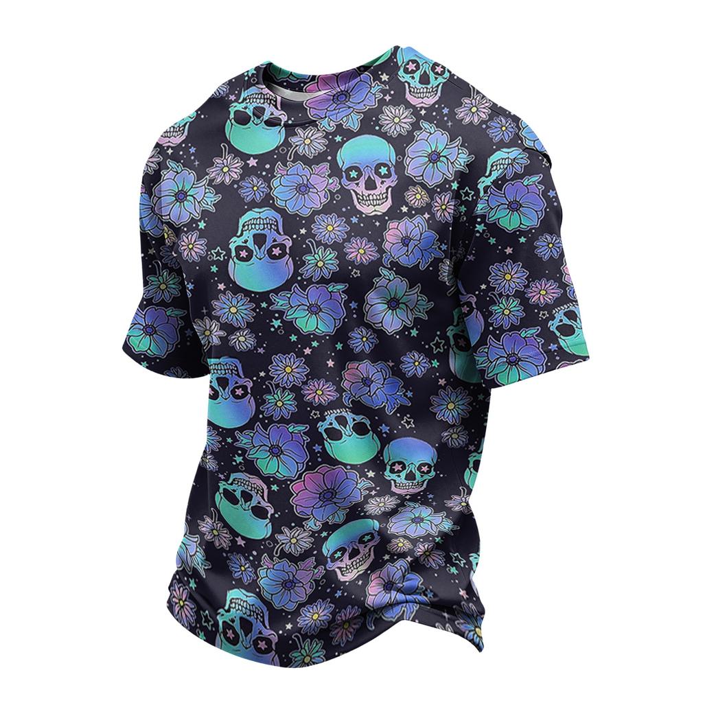 Men's Casual Quick-Dry Breathable Mesh Short Sleeve T-Shirt Lightweight Round Neck Top Halloween Print Design Suitable for Outdoor Activities