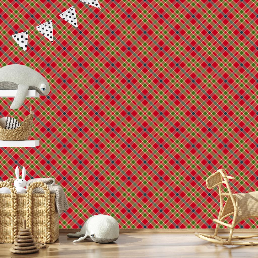 Christmas Autumn Plaid Wallpaper Red and Orange 50x1000