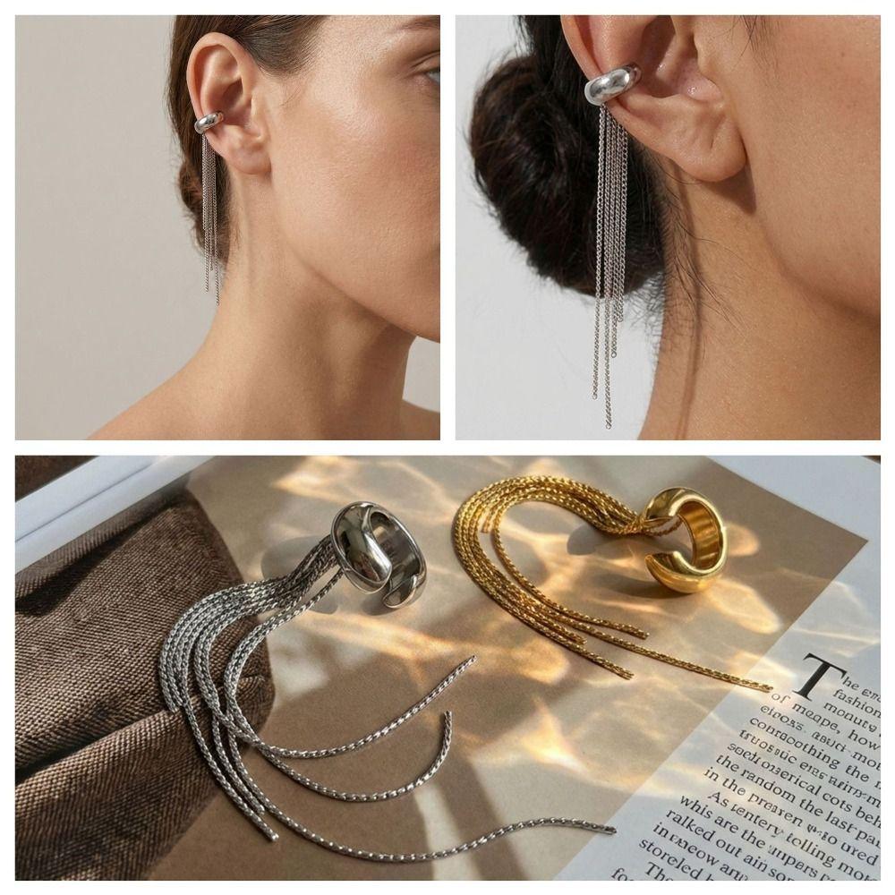 Vintage Edelstahl C-Form Ohr Manschette 18K Gold Vergoldet Ohne Piercing Ohrringe Dicke Zirkonia Stecker Ohrringe Damen