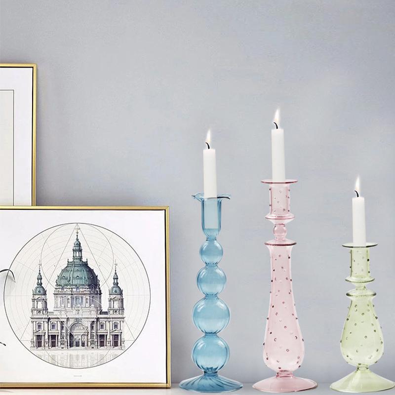1PC Romantic Hydroponic Transparent Vase Glass Candle Holder Vintage Glass Candlestick Gift