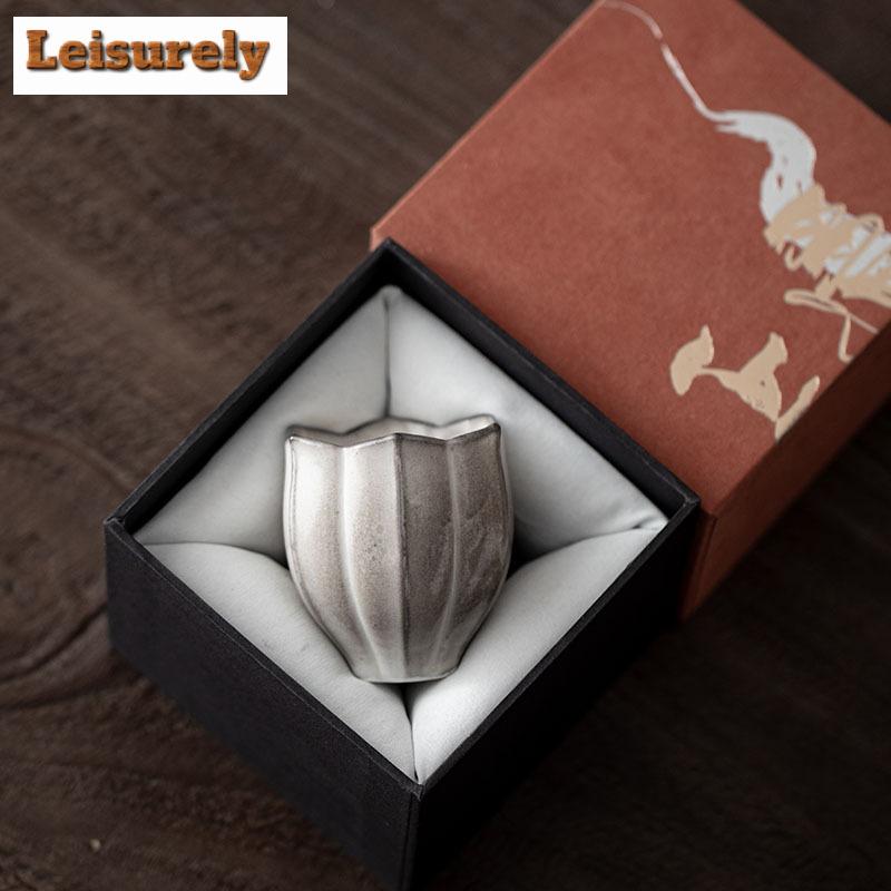 91ML Ink Painting Zhiye Roasting Lotus Teacup Retro Tea Bowl Tea Pair Tea-tasting Fragrance Cup Chazhan Master Cups Tea Services